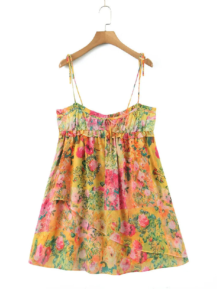 Women’s Mini Dress with Floral Print & Tie Straps | Summer