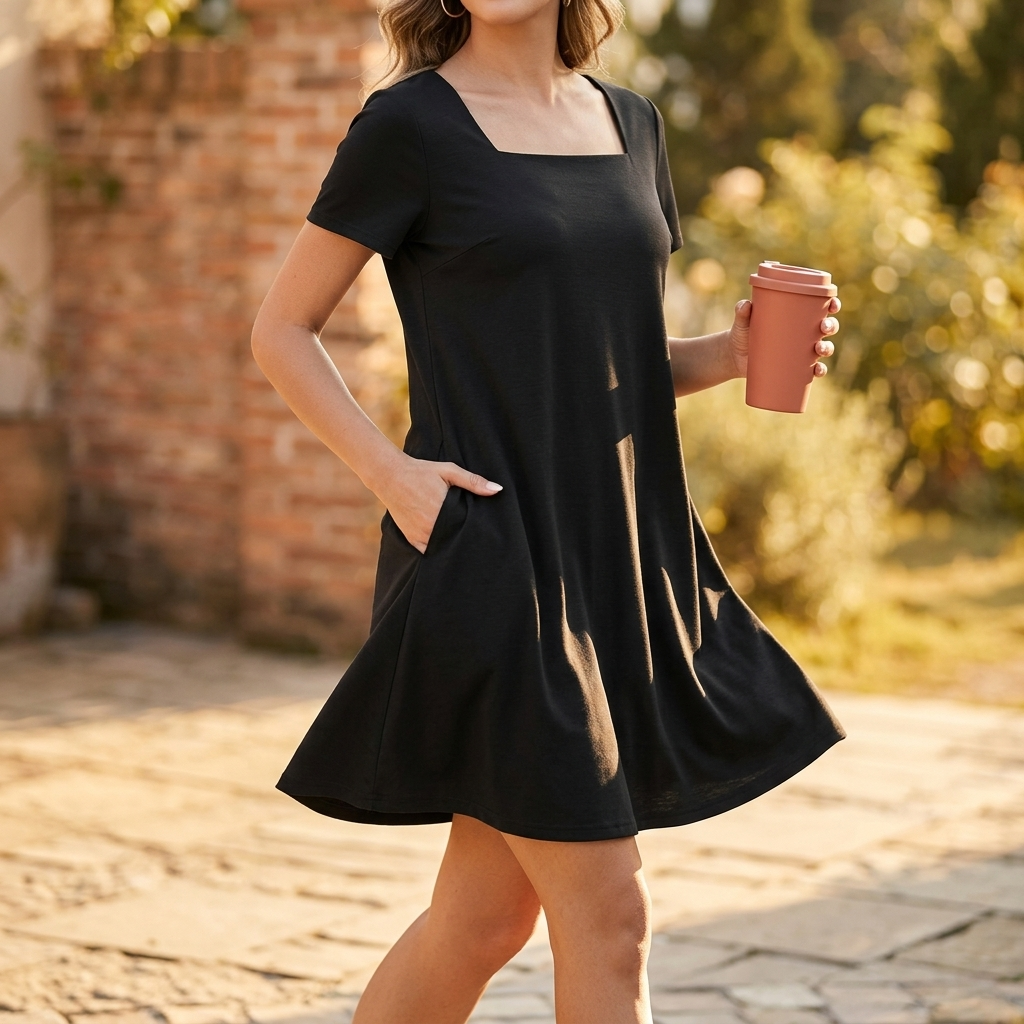 Women's Mini Dress with Pockets | Square Neck