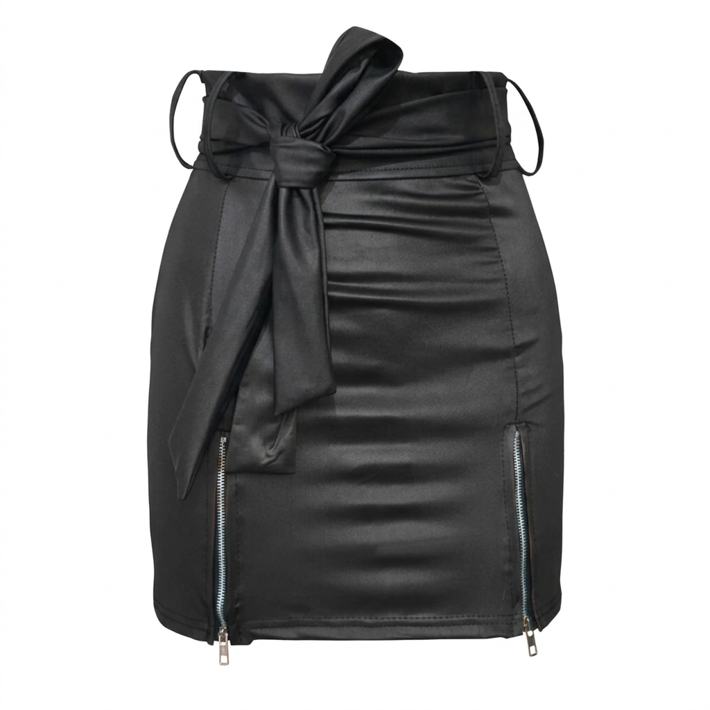 Women's Mini Skirt High-Waisted with Zip Slit | Tie-Waist