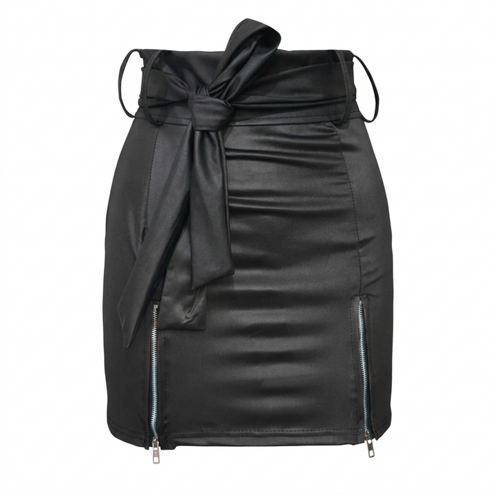 Women's Mini Skirt High-Waisted with Zip Slit | Tie-Waist