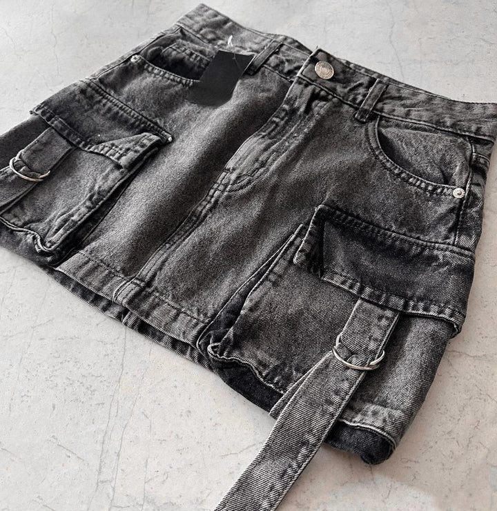 Women's Mini Skirt with Cargo Pockets | Buckle Strap