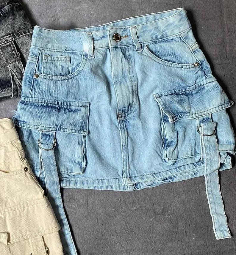 Women's Mini Skirt with Cargo Pockets | Buckle Strap