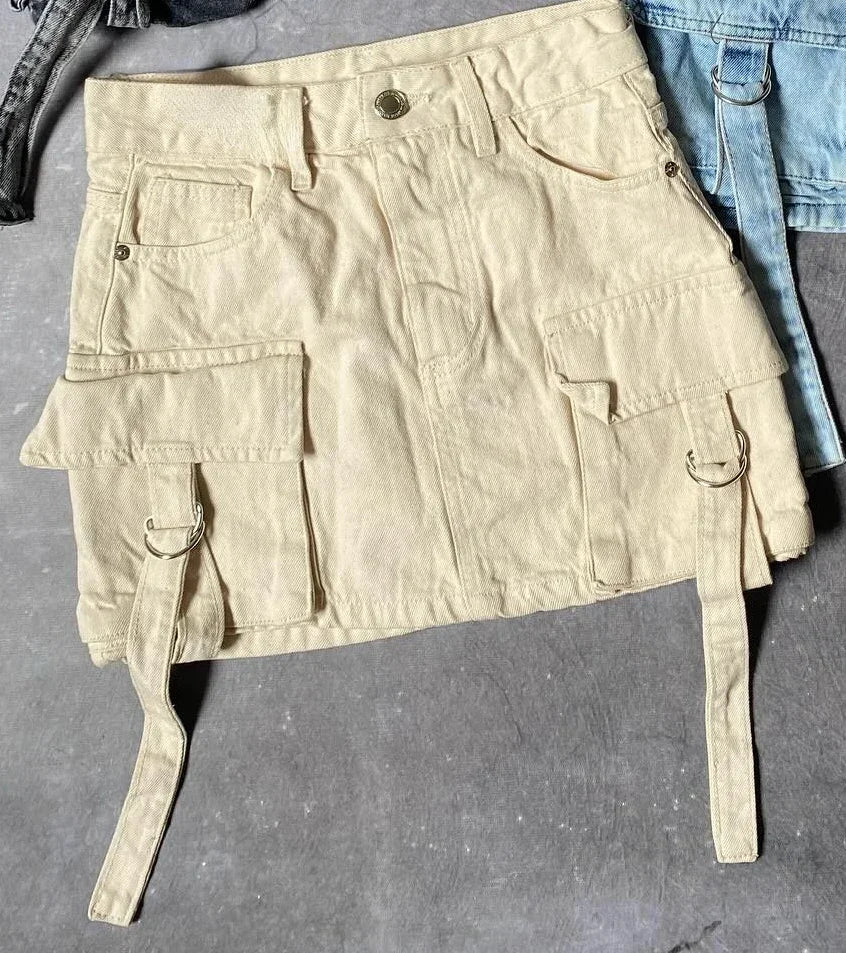 Women's Mini Skirt with Cargo Pockets | Buckle Strap