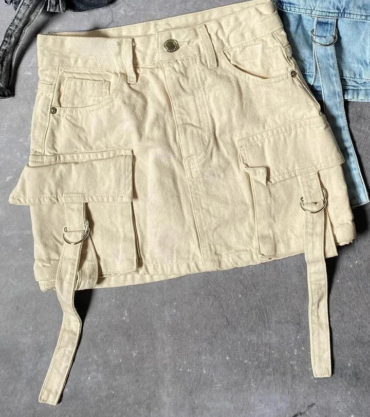Women's Mini Skirt with Cargo Pockets | Buckle Strap