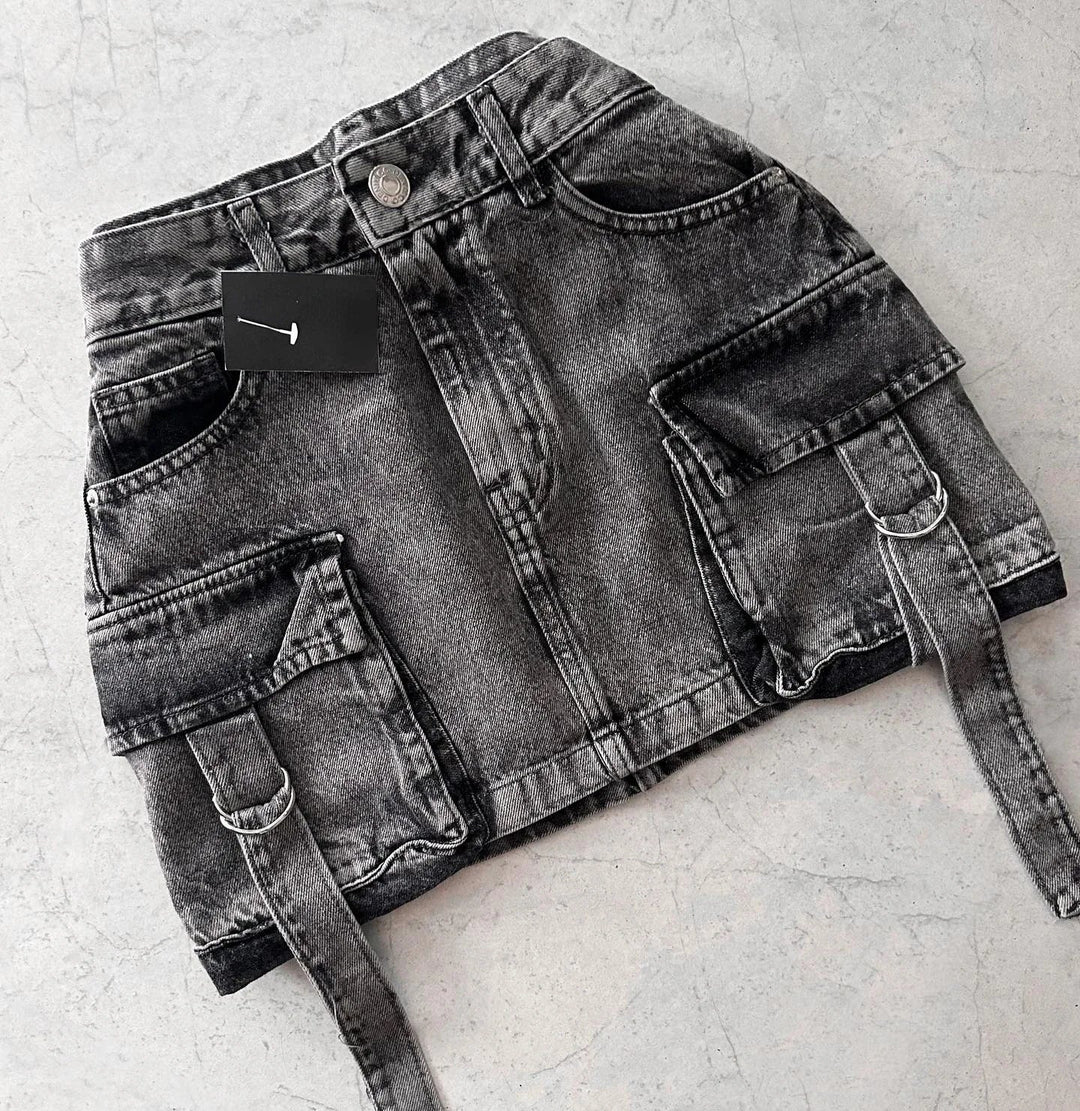 Women's Mini Skirt with Cargo Pockets | Buckle Strap