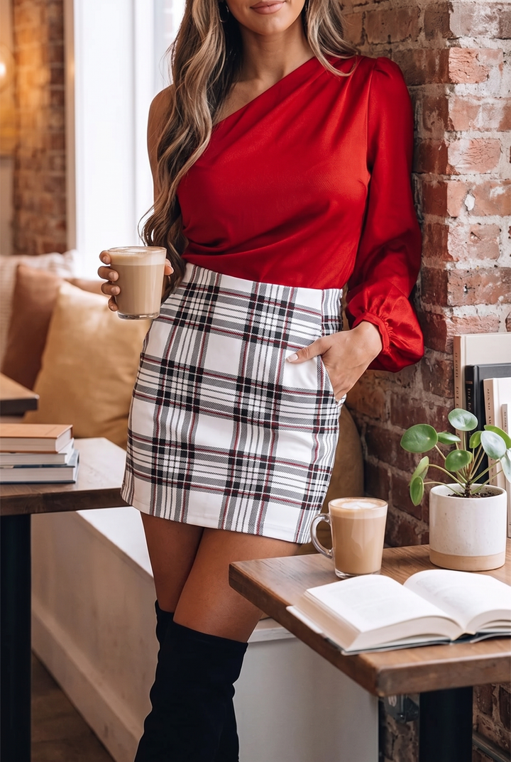 Women's Mini Skirt with Plaid Print | High Waist