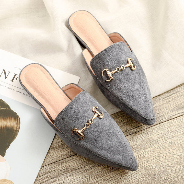 Women's Mules with Chain Buckle & Pointed Toe | Slip-On