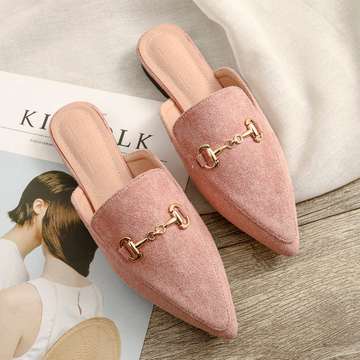 Women's Mules with Chain Buckle & Pointed Toe | Slip-On