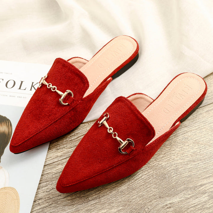 Women's Mules with Chain Buckle & Pointed Toe | Slip-On