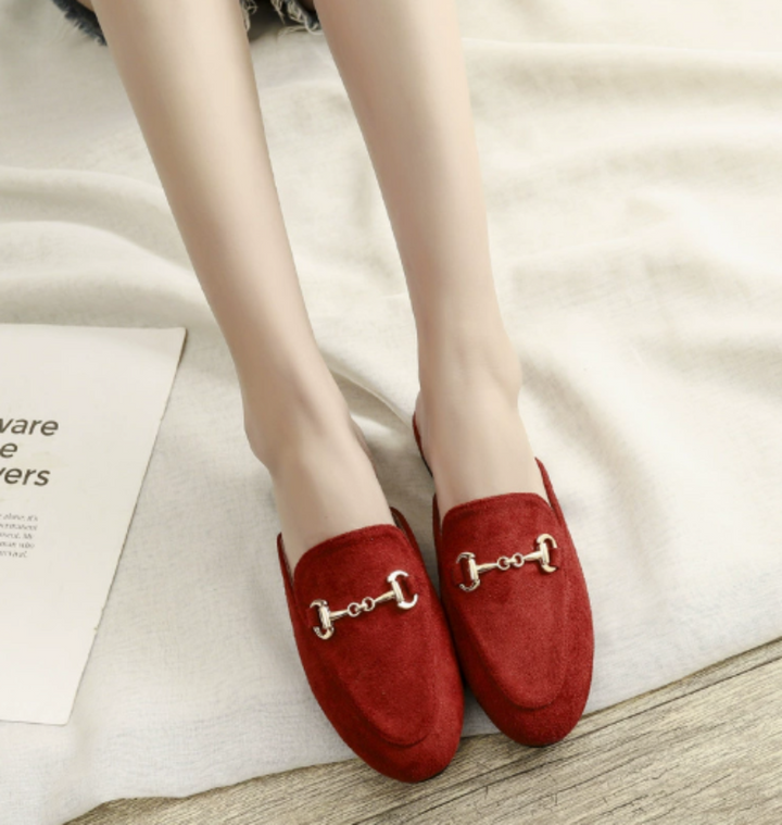 Women's Mules with Chain Buckle & Pointed Toe | Slip-On