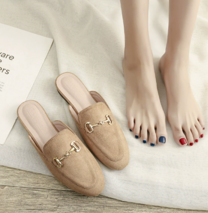 Women's Mules with Chain Buckle & Pointed Toe | Slip-On