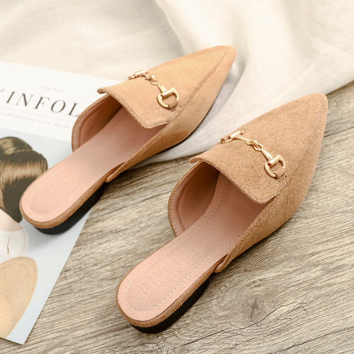 Women's Mules with Chain Buckle & Pointed Toe | Slip-On