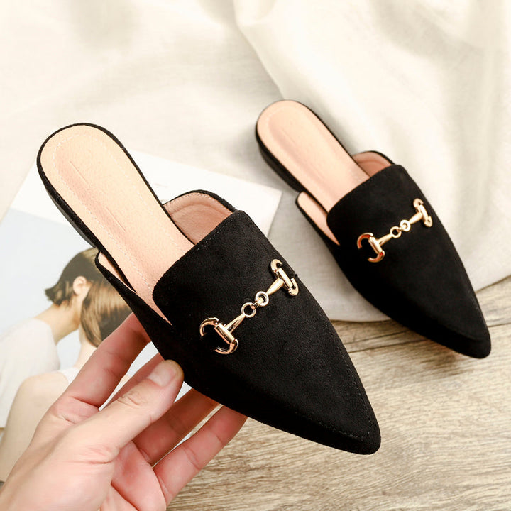 Women's Mules with Chain Buckle & Pointed Toe | Slip-On