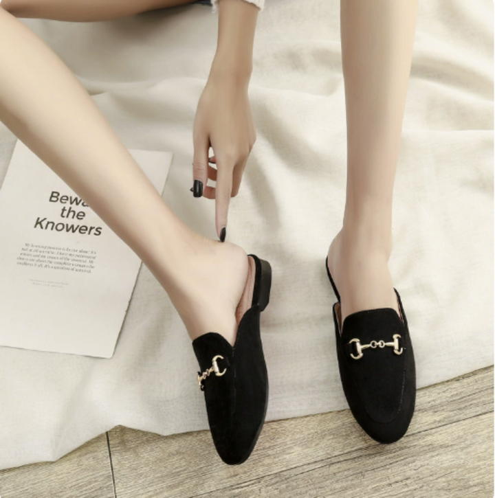 Women's Mules with Chain Buckle & Pointed Toe | Slip-On