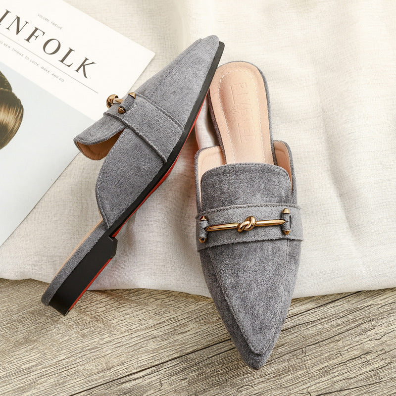 Women's Mules with Knot Buckle & Pointed Toe | Slip-On