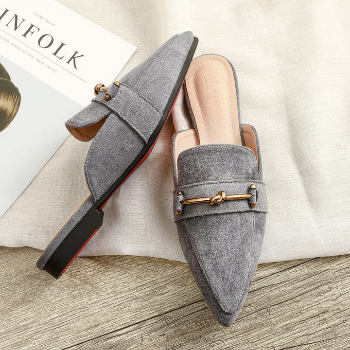Women's Mules with Knot Buckle & Pointed Toe | Slip-On