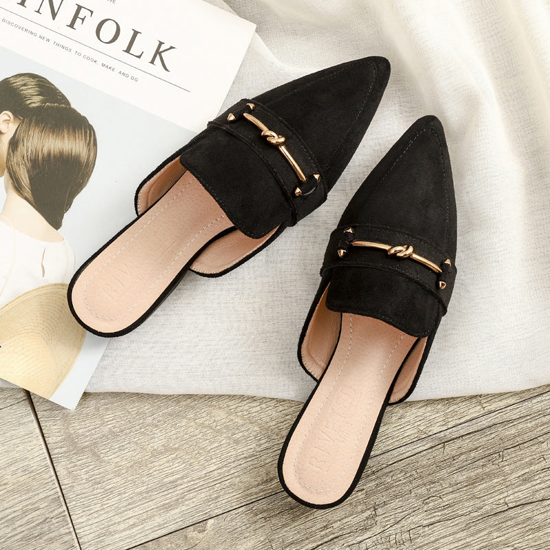 Women's Mules with Knot Buckle & Pointed Toe | Slip-On