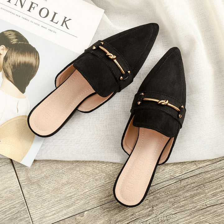 Women's Mules with Knot Buckle & Pointed Toe | Slip-On