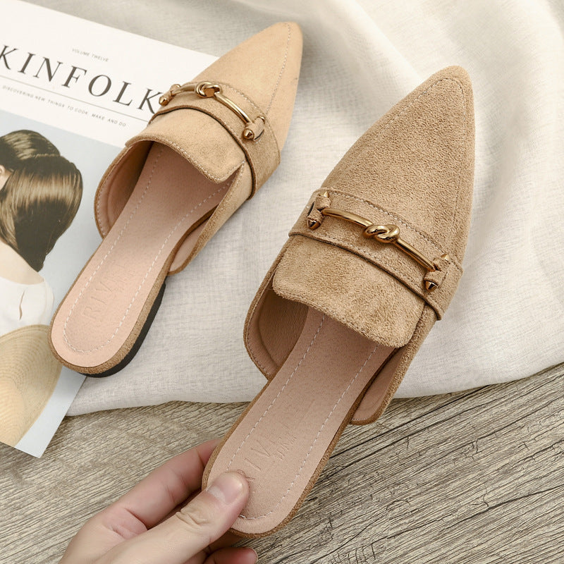 Women's Mules with Knot Buckle & Pointed Toe | Slip-On
