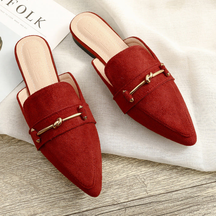 Women's Mules with Knot Buckle & Pointed Toe | Slip-On