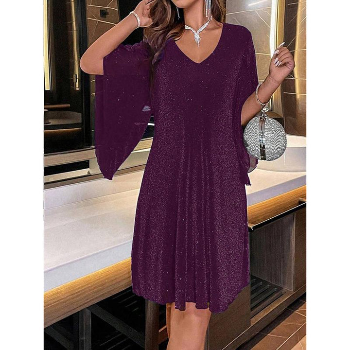 Women’s New Years Eve Dress with Cape Sleeves & V-Neck | Mini