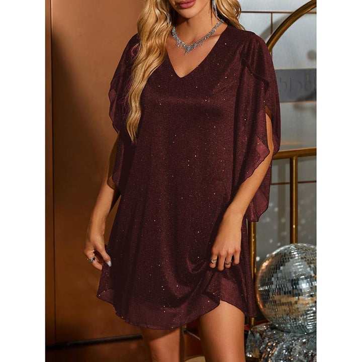 Women’s New Years Eve Dress with Cape Sleeves & V-Neck | Mini