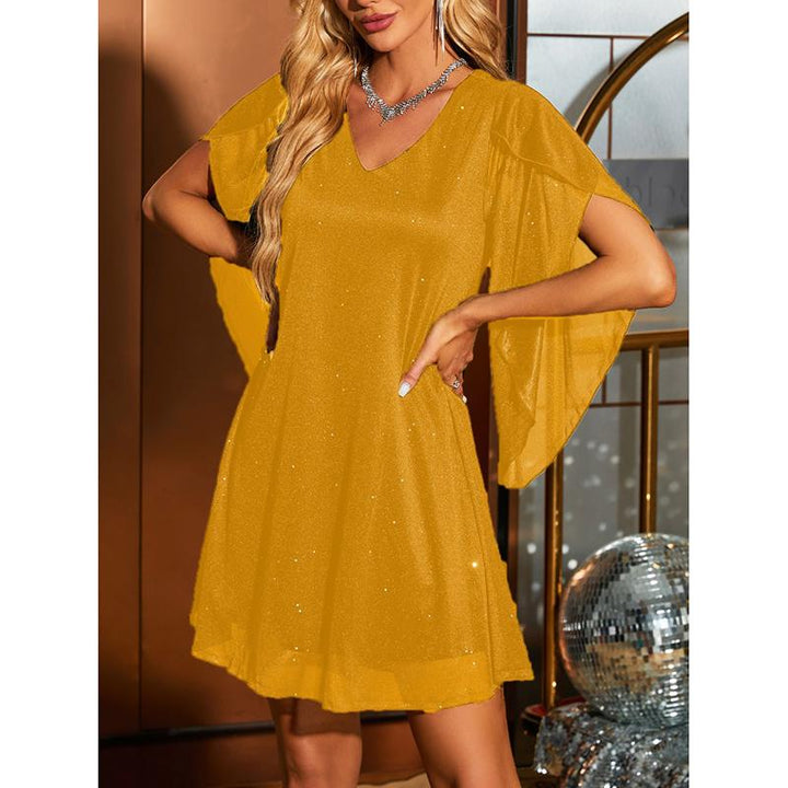Women’s New Years Eve Dress with Cape Sleeves & V-Neck | Mini