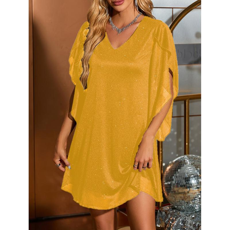 Women’s New Years Eve Dress with Cape Sleeves & V-Neck | Mini