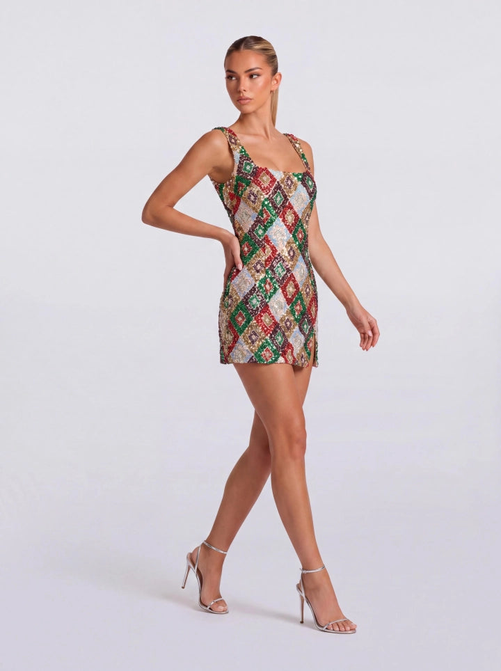 Women’s New Years Eve Dress with Sequins & Side Slit | Mini