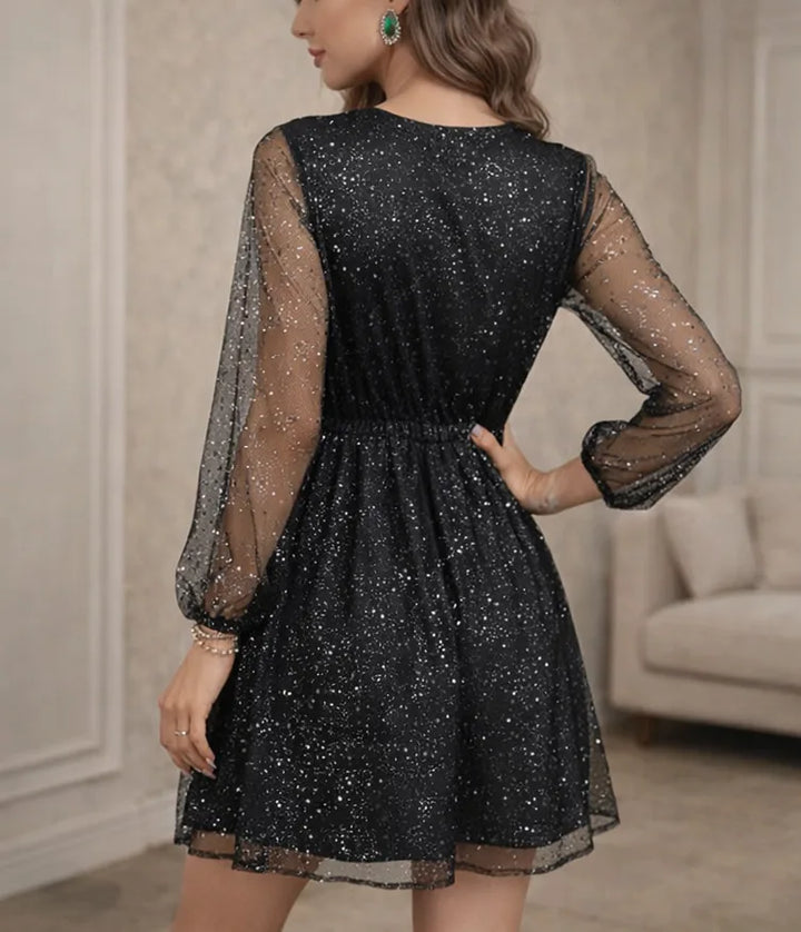 Women’s New Years Eve Dress with V-Neck & Long Sleeves | Mini
