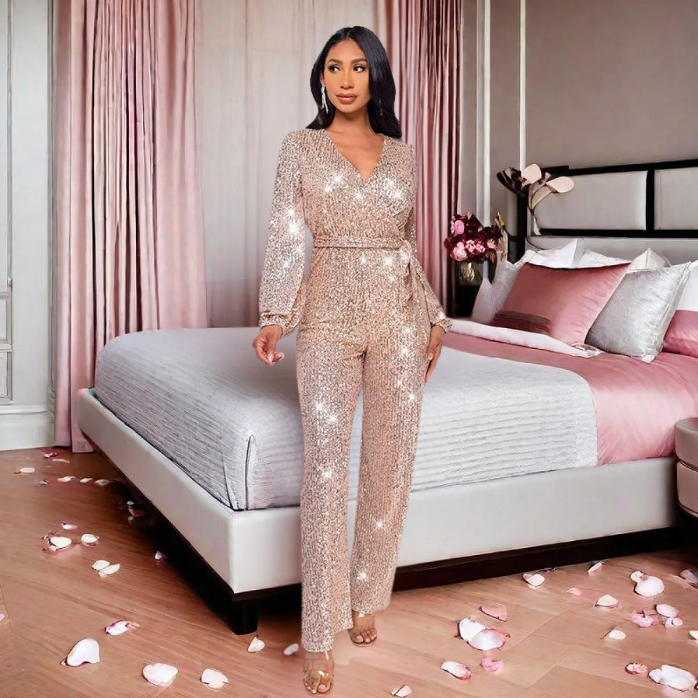 Women’s News Years Outfit Jumpsuit with Tie Waist | Wide Leg