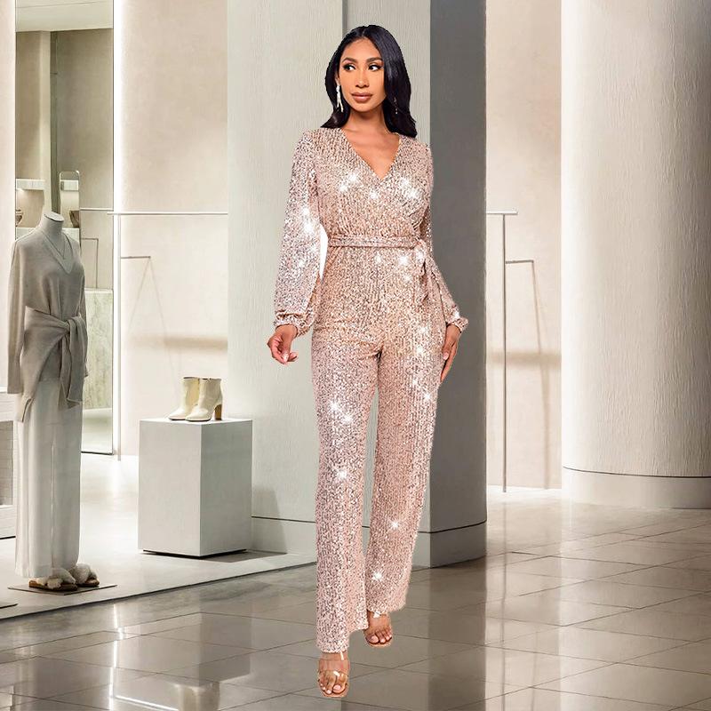 Women’s News Years Outfit Jumpsuit with Tie Waist | Wide Leg