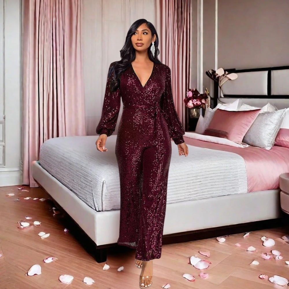 Women’s News Years Outfit Jumpsuit with Tie Waist | Wide Leg