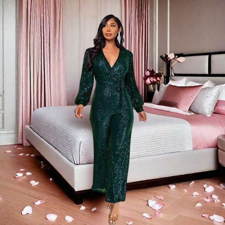 Women’s News Years Outfit Jumpsuit with Tie Waist | Wide Leg