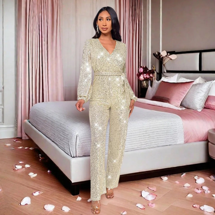 Women’s News Years Outfit Jumpsuit with Tie Waist | Wide Leg
