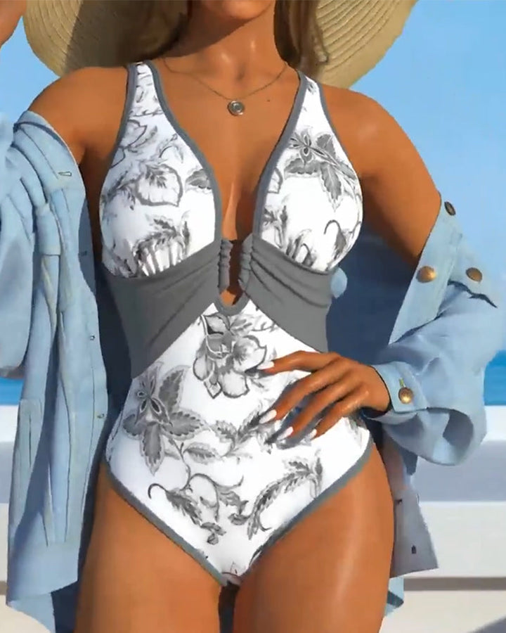 Women's One Piece Swimsuit Deep V Neck | Floral