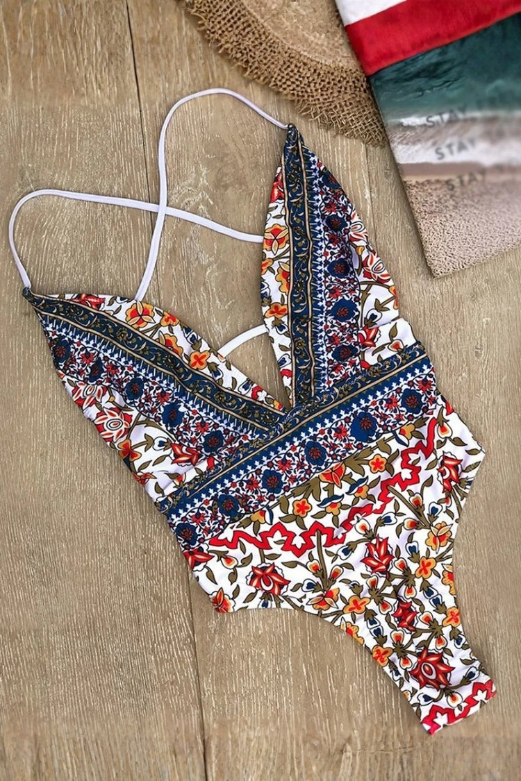 Women's One Piece Swimsuit with Deep V Neck | Boho