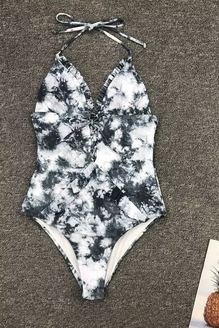Women's One Piece Swimsuit with Lace-Up Front | Tie-Dye