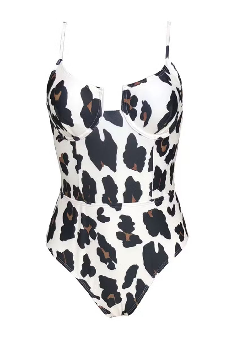 Women's One Piece Swimsuit with Underwire | Cow Print