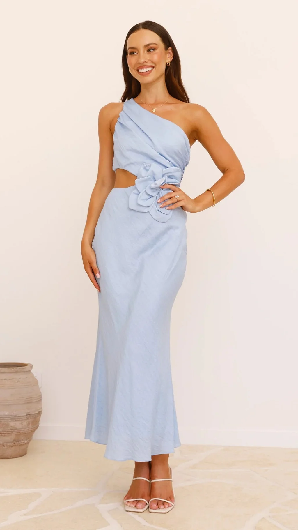 Women's One Shoulder Cocktail Dress with Flower & Cutout | Maxi