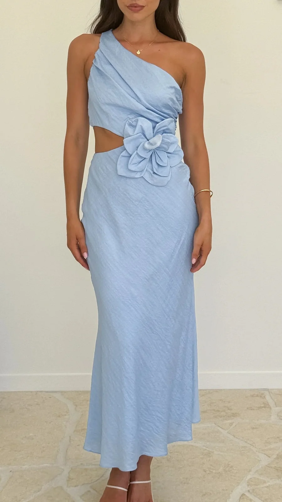 Women's One Shoulder Cocktail Dress with Flower & Cutout | Maxi