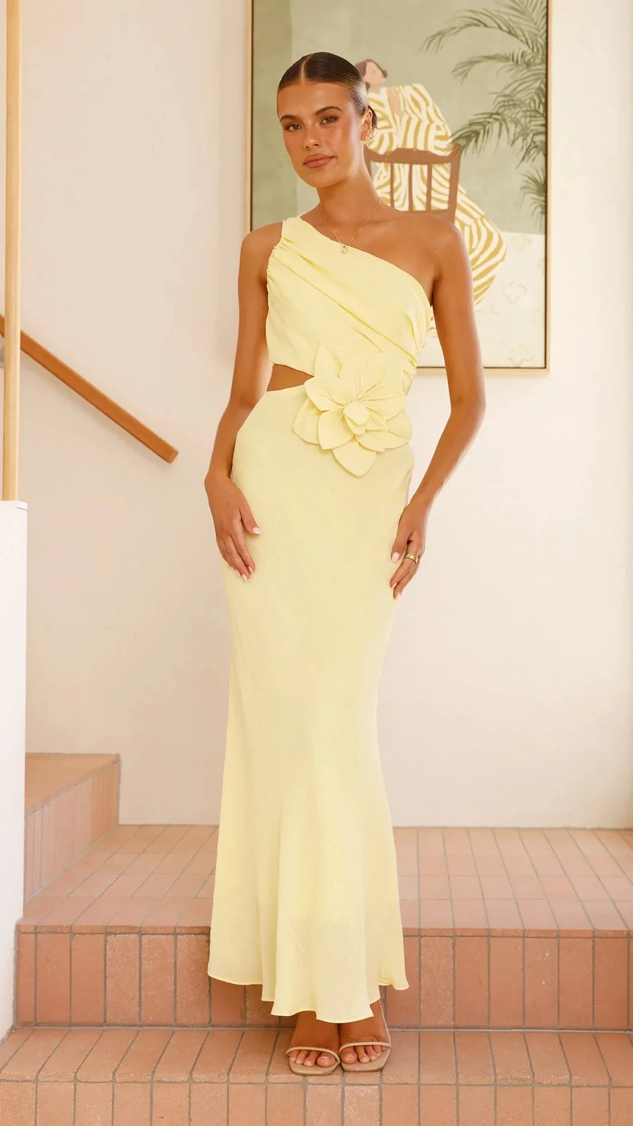 Women's One Shoulder Cocktail Dress with Flower & Cutout | Maxi