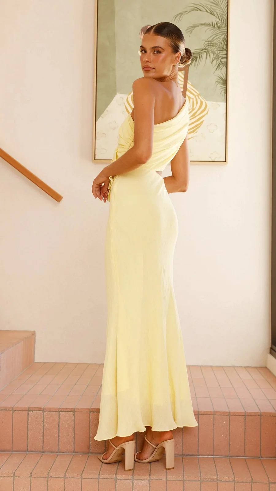 Women's One Shoulder Cocktail Dress with Flower & Cutout | Maxi