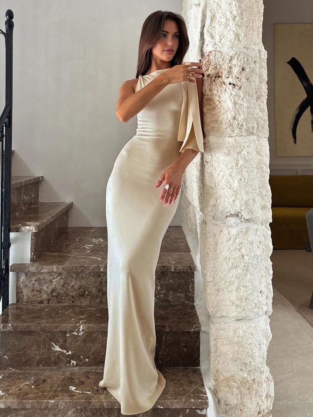 Women's One Shoulder Maxi Dress with Bow Detail | Formal Evening