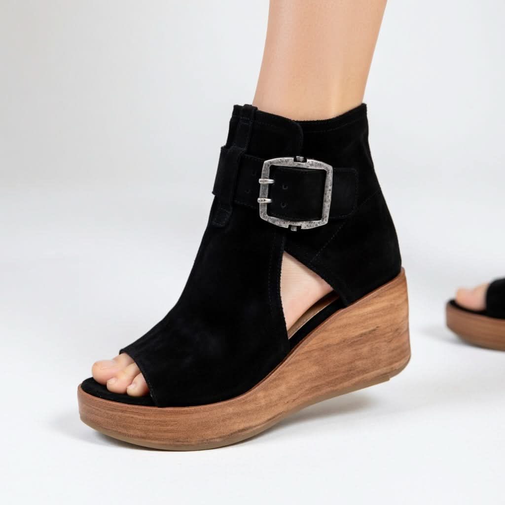 Women's Open Toe Wedges with Buckle Strap | Ankle Boot