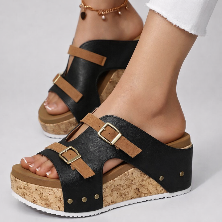 Women's Open Toe Wedges with Buckle Strap | Platform