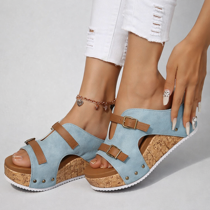 Women's Open Toe Wedges with Buckle Strap | Platform