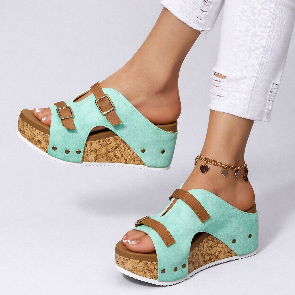 Women's Open Toe Wedges with Buckle Strap | Platform