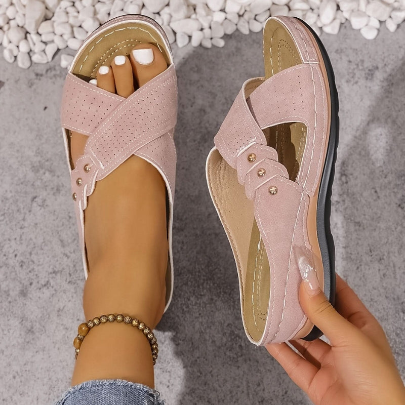 Women's Open Toe Wedges with Criss-Cross | Slip-On