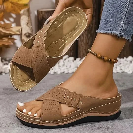 Women's Open Toe Wedges with Criss-Cross | Slip-On